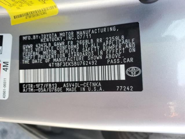 4T1BF3EK5BU762492 - 2011 TOYOTA CAMRY BASE 银色 照片 12