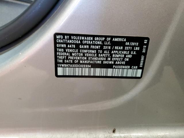1VWBH7A3XDC022334 - 2013 VOLKSWAGEN PASSAT SE SILVER photo 13