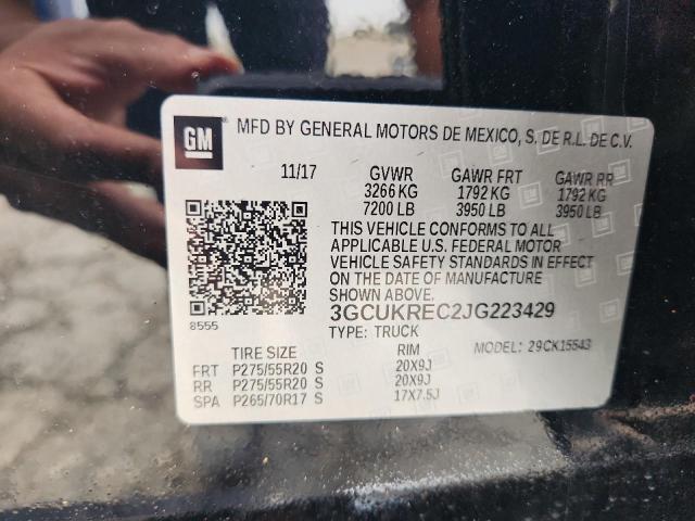 3GCUKREC2JG223429 - 2018 CHEVROLET SILVERADO K1500 LT Noir photo 12