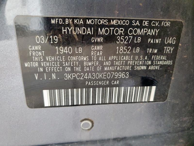 3KPC24A30KE079963 - 2019 HYUNDAI ACCENT SE Gris foto 12