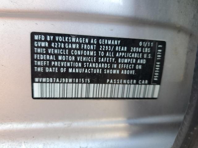 WVWDB7AJ9BW181515 - 2011 VOLKSWAGEN GOLF SILVER photo 12