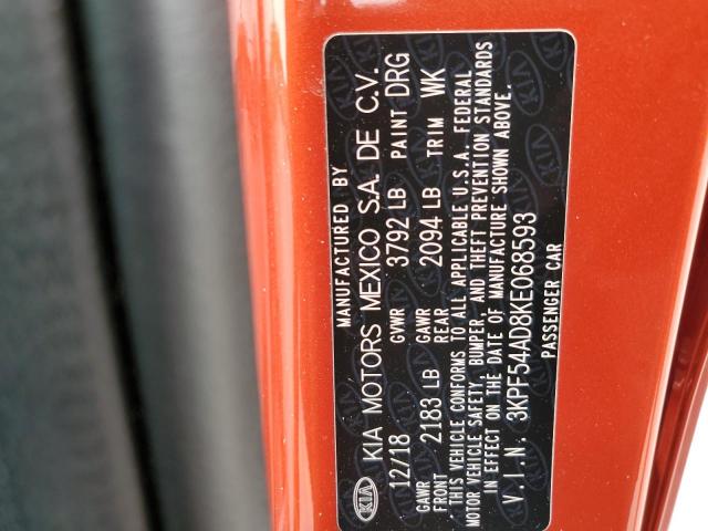 3KPF54AD8KE068593 - 2019 KIA FORTE EX 橙色 照片 12