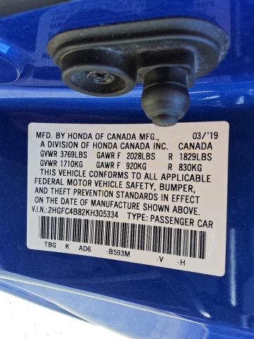 2HGFC4B82KH305334 - 2019 HONDA CIVIC SPORT Mavi foto 12