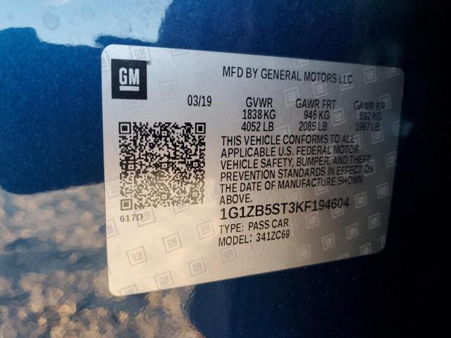 1G1ZB5ST3KF194604 - 2019 CHEVROLET MALIBU LS BLUE photo 12