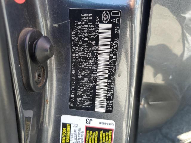 2T1BU4EE5CC762100 - 2012 TOYOTA COROLLA BASE فحمي صورة 12