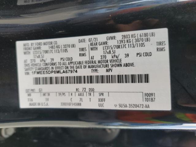 1FMEE5DP8MLA67974 - 2021 FORD BRONCO BASE 黑色 照片 12