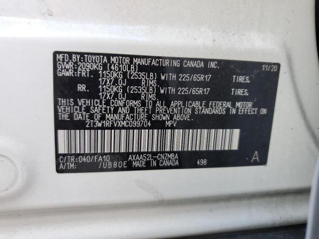 2T3W1RFVXMC099704 - 2021 TOYOTA RAV4 XLE WHITE photo 13