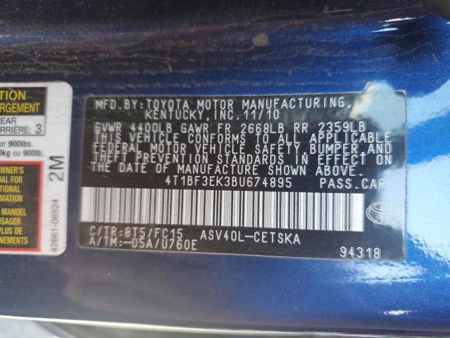 4T1BF3EK3BU674895 - 2011 TOYOTA CAMRY BASE 蓝色 照片 13