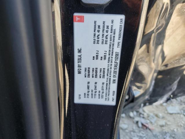 5YJ3E1EA5JF152087 - 2018 TESLA MODEL 3 Negro foto 12