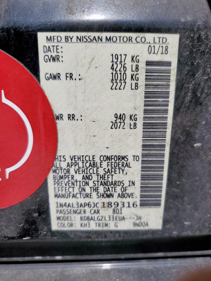 1N4AL3AP6JC189316 - 2018 NISSAN ALTIMA 2.5 BLACK photo 12