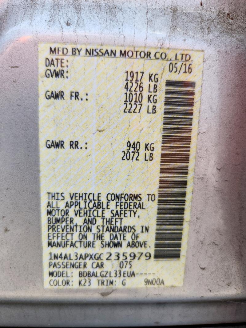 1N4AL3APXGC235979 - 2016 NISSAN ALTIMA 2.5 SILVER photo 12