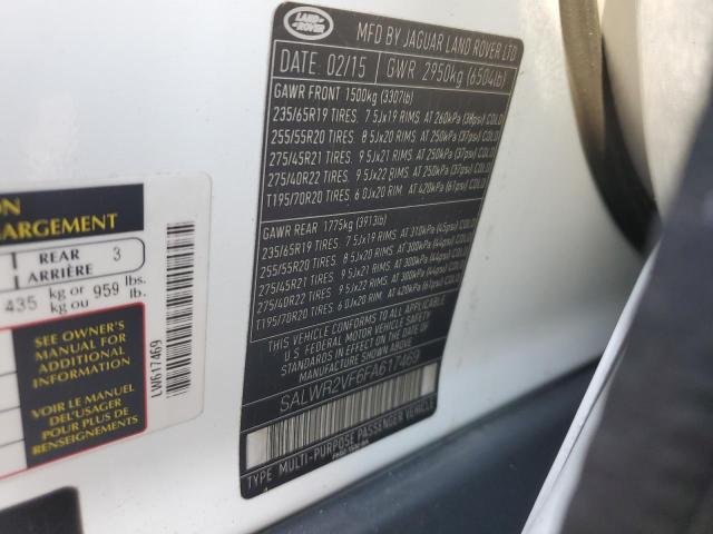 SALWR2VF6FA617469 - 2015 LAND ROVER RANGE ROVE HSE WHITE photo 13