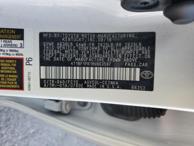 4T1BF1FK1HU663597 - 2017 TOYOTA CAMRY LE WHITE photo 12