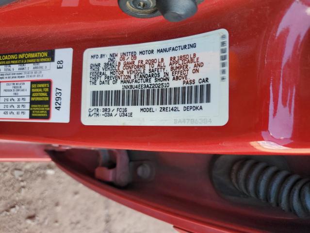 1NXBU4EE3AZ202510 - 2010 TOYOTA COROLLA BASE 红色 照片 12