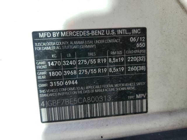 4JGBF7BE5CA800313 - 2012 MERCEDES-BENZ GL 450 4MATIC WHITE photo 13