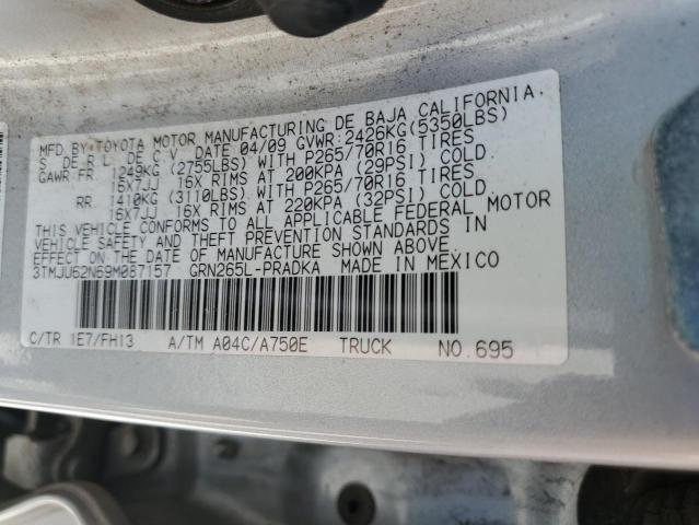 3TMJU62N69M087157 - 2009 TOYOTA TACOMA DOUBLE CAB PRERUNNER SILVER photo 12