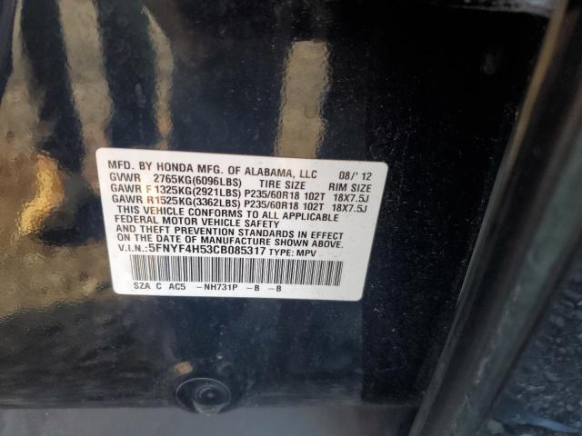 5FNYF4H53CB085317 - 2012 HONDA PILOT EXL BLACK photo 13