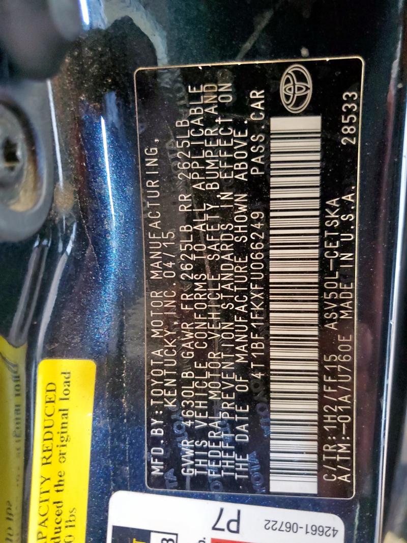 4T1BF1FKXFU066249 - 2015 TOYOTA CAMRY LE BLUE photo 12