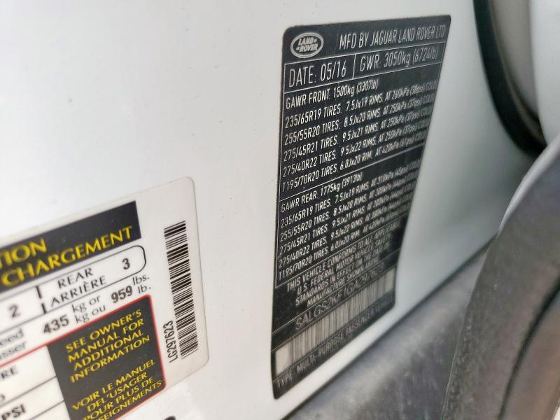 SALGS2KF1GA297623 - 2016 LAND ROVER RANGE ROVE HSE WHITE photo 14