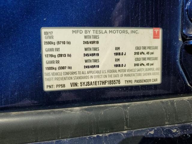 5YJSA1E17HF185576 - 2017 TESLA MODEL S BLUE photo 12