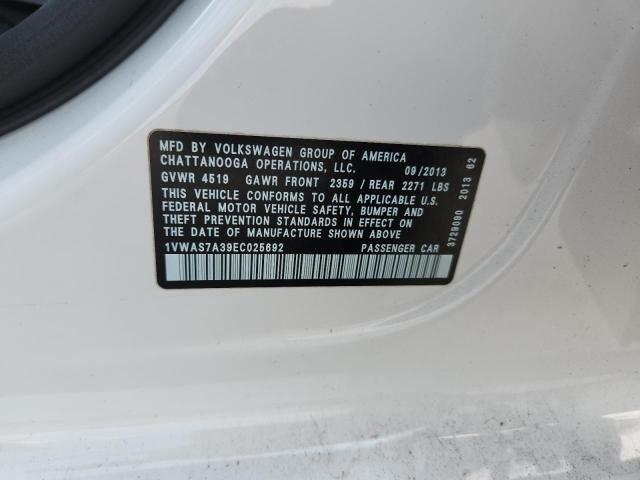 1VWAS7A39EC025692 - 2014 VOLKSWAGEN PASSAT S WHITE photo 12