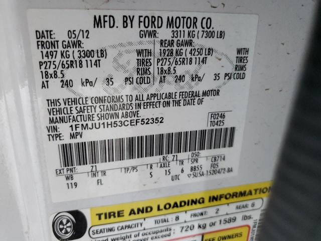 1FMJU1H53CEF52352 - 2012 FORD EXPEDITION XLT WHITE photo 13