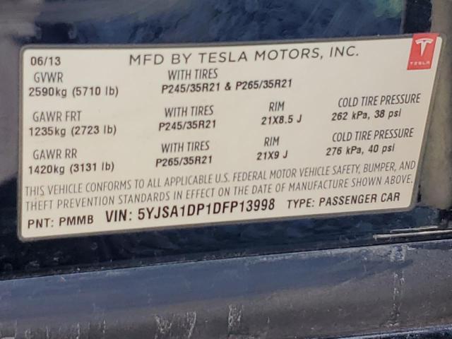 5YJSA1DP1DFP13998 - 2013 TESLA MODEL S Կապույտ լուսանկար 12