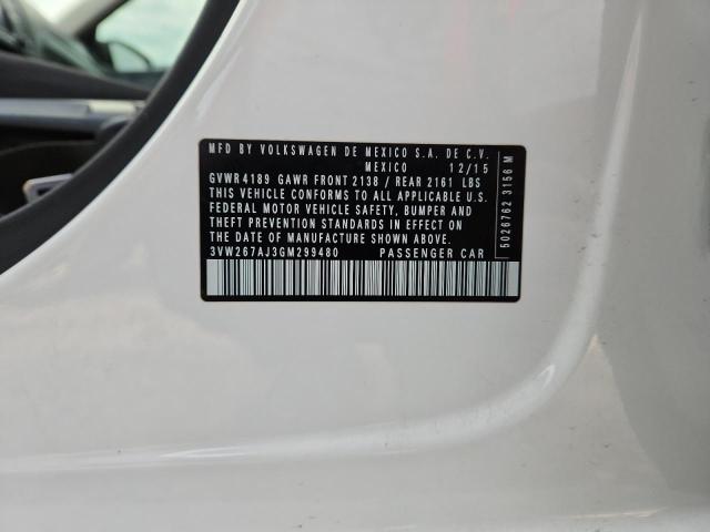 3VW267AJ3GM299480 - 2016 VOLKSWAGEN JETTA S WHITE photo 12
