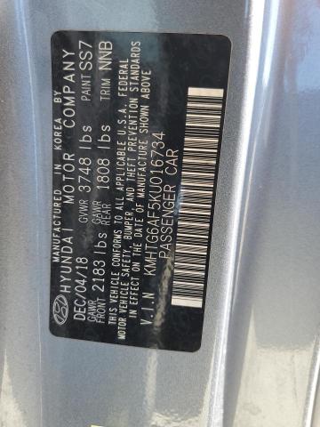 KMHTG6AF5KU016734 - 2019 HYUNDAI VELOSTER BASE SILVER photo 12