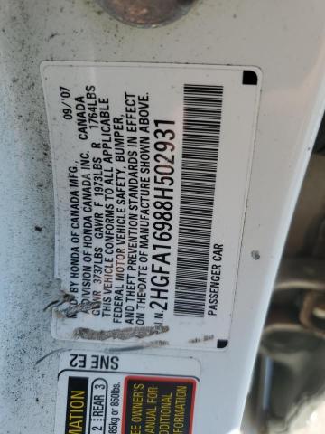 2HGFA16988H502931 - 2008 HONDA CIVIC EXL WHITE photo 13