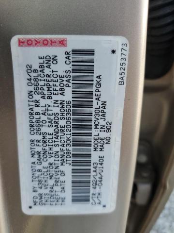 JTDBF30K120063606 - 2002 TOYOTA CAMRY LE Brun photo 12