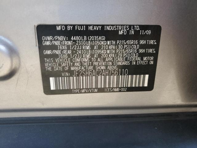 JF2SH6AC2AH756110 - 2010 SUBARU FORESTER 2.5X SILVER photo 13