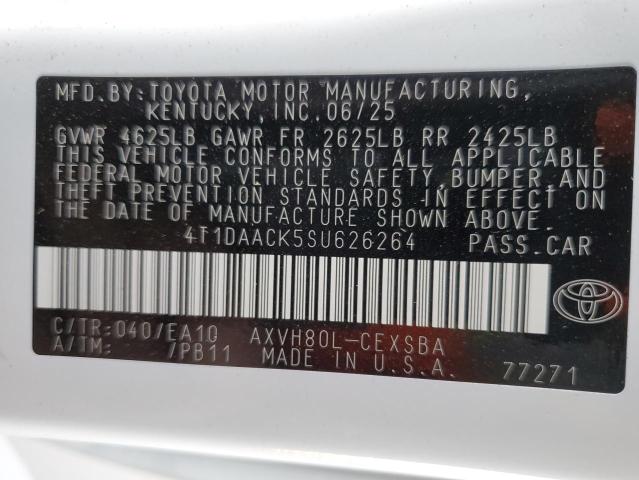 4T1DAACK5SU626264 - 2025 TOYOTA CAMRY XSE WHITE photo 12
