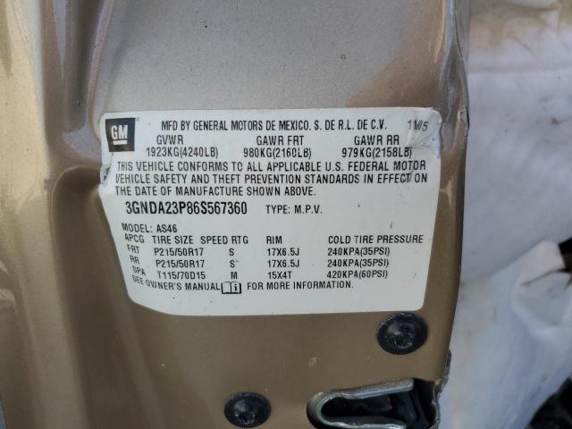 3GNDA23P86S567360 - 2006 CHEVROLET HHR LT TAN photo 13
