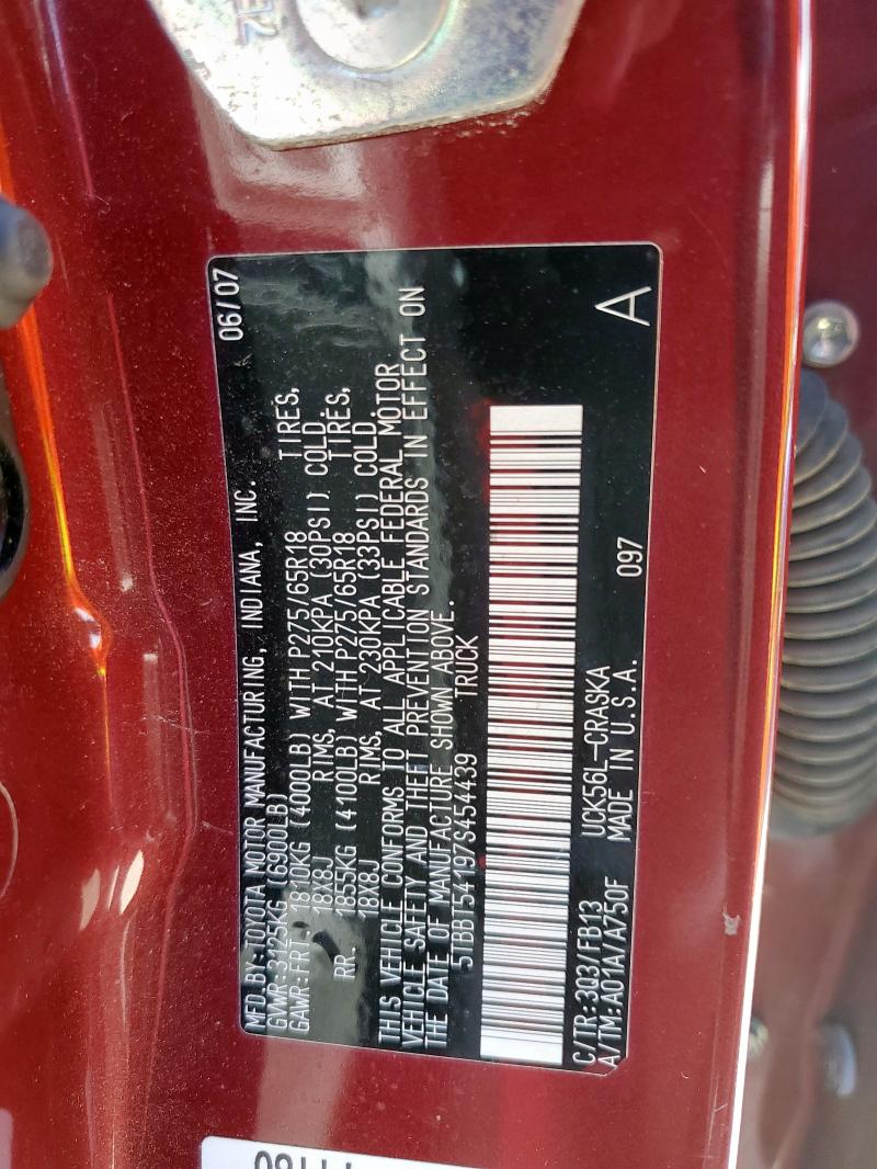 5TBBT54197S454439 - 2007 TOYOTA TUNDRA DOUBLE CAB SR5 BURGUNDY photo 12