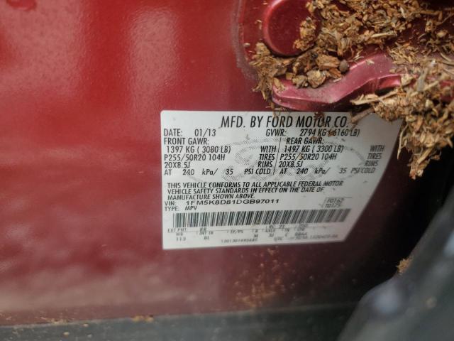 1FM5K8D81DGB97011 - 2013 FORD EXPLORER XLT Qırmızı foto 13