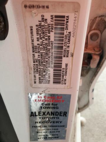 2T1KR32E94C190482 - 2004 TOYOTA COROLLA MA XR WHITE photo 12