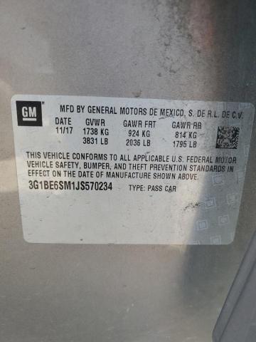 3G1BE6SM1JS570234 - 2018 CHEVROLET CRUZE LT GRAY photo 12