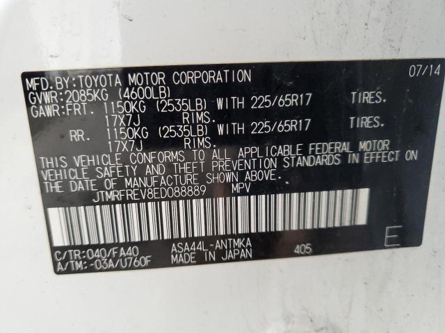 JTMRFREV8ED088889 - 2014 TOYOTA RAV4 XLE WHITE photo 13