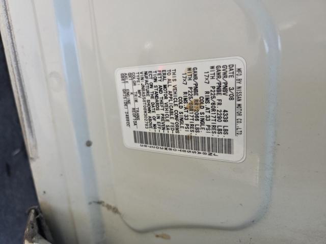 JN8AS58T08W302783 - 2008 NISSAN ROGUE S თეთრი ფოტო 10