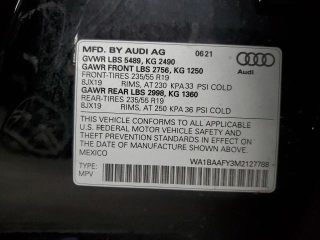 WA1BAAFY3M2127788 - 2021 AUDI Q5 PREMIUM PLUS BLACK photo 13