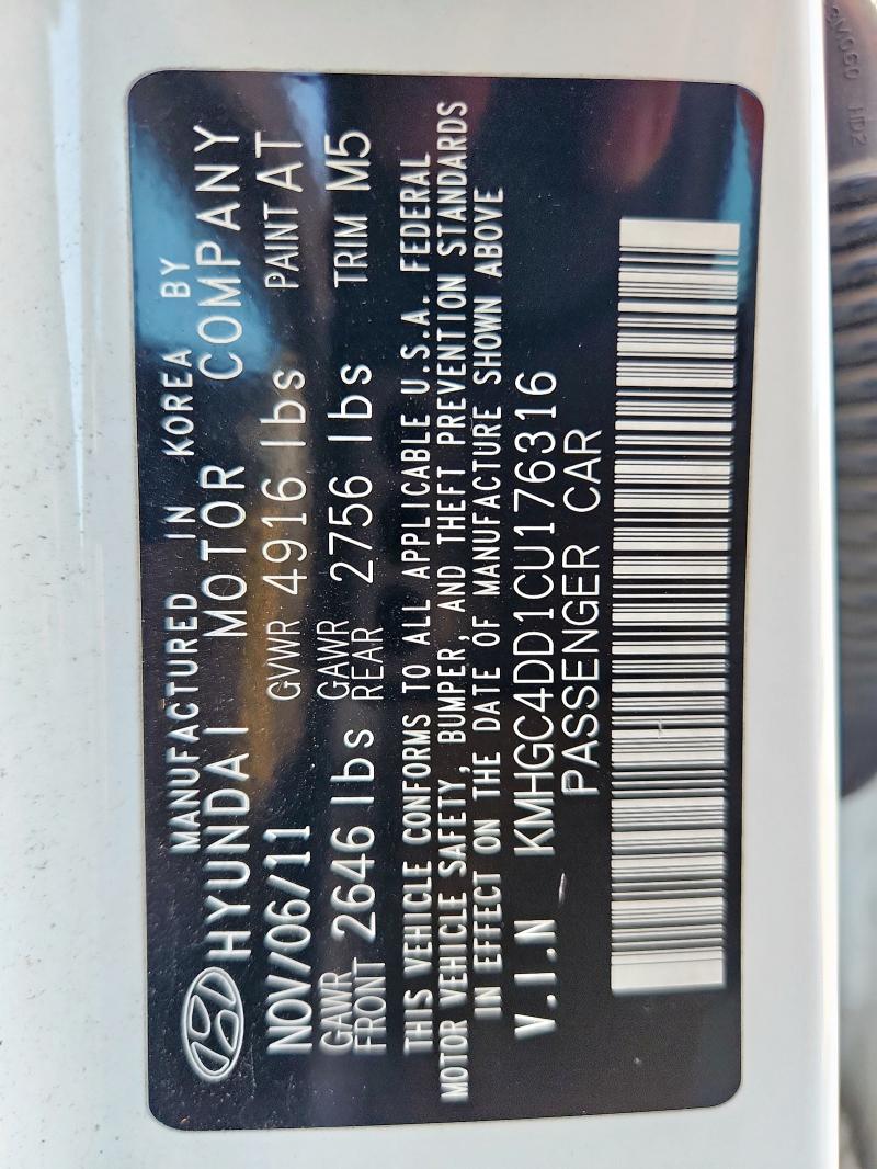 KMHGC4DD1CU176316 - 2012 HYUNDAI GENESIS 3.8L 白色 照片 13