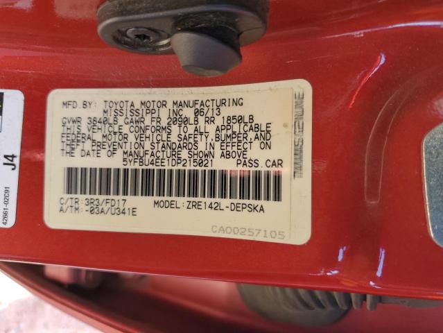 5YFBU4EE1DP215021 - 2013 TOYOTA COROLLA BASE Qırmızı foto 12