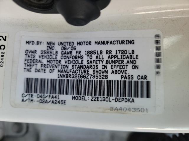 1NXBR32E66Z735328 - 2006 TOYOTA COROLLA CE Ақ фото 10