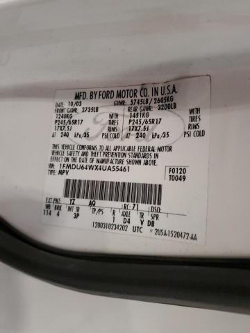 1FMDU64WX4UA55461 - 2004 FORD EXPLORER EDDIE BAUER 白色 照片 13