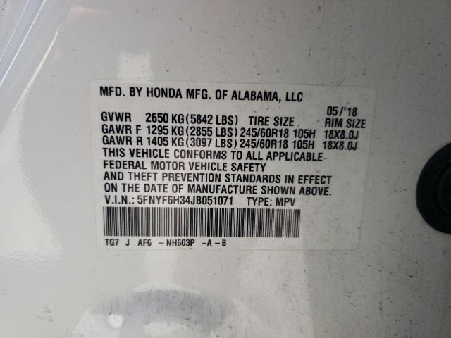 5FNYF6H34JB051071 - 2018 HONDA PILOT EX WHITE photo 13
