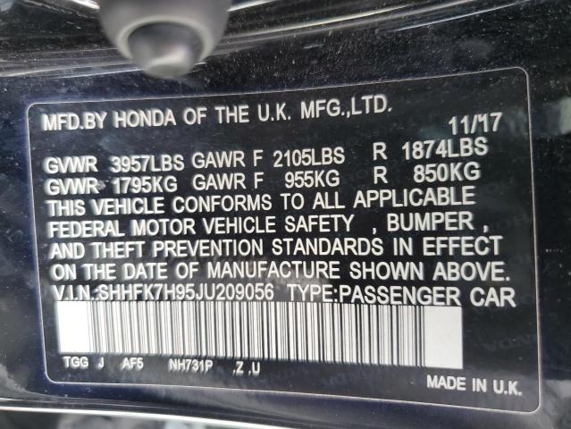 SHHFK7H95JU209056 - 2018 HONDA CIVIC SPORT TOURING Черный фото 12