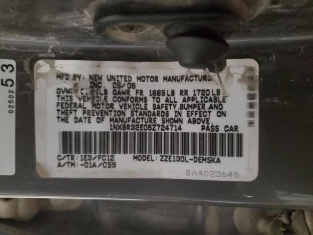 1NXBR32E06Z724714 - 2006 TOYOTA COROLLA CE GRAY photo 12