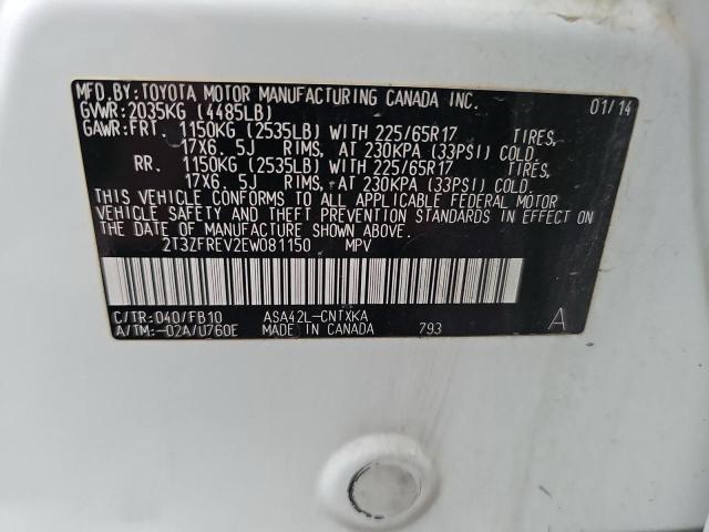 2T3ZFREV2EW081150 - 2014 TOYOTA RAV4 LE თეთრი ფოტო 10