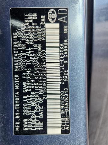 2T1BURHE3HC941350 - 2017 TOYOTA COROLLA L BLUE photo 12